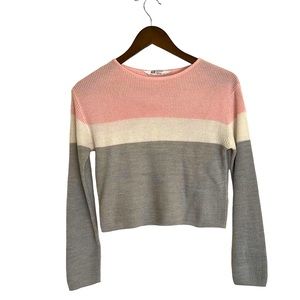 H&M cropped pink and gray color block sweater with crewneck juniors small